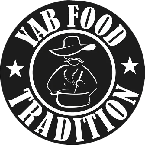 Le logo Yab Food Tradition : un cuisinier au chapeau qui remue sa marmite
